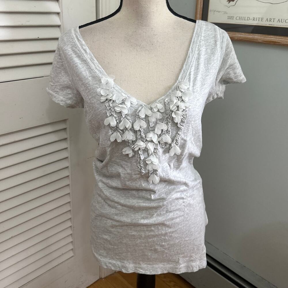 Vintage Abercrombie & Fitch Top Womens Large Gray Ruffled Plunging V Soft Grunge